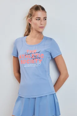 T-shirt manga curta estampado azul