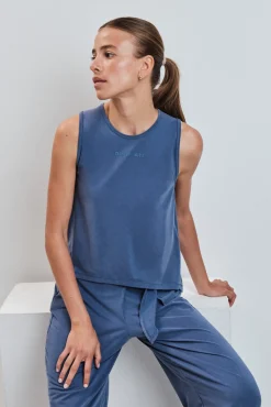 T-shirt sem mangas soft touch azul