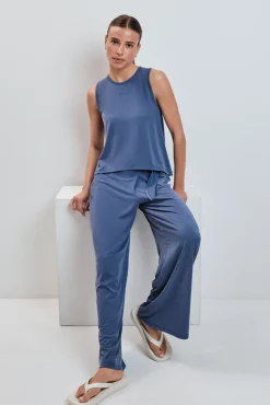T-shirt sem mangas soft touch azul
