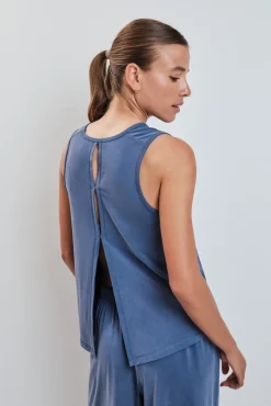 T-shirt sem mangas soft touch azul