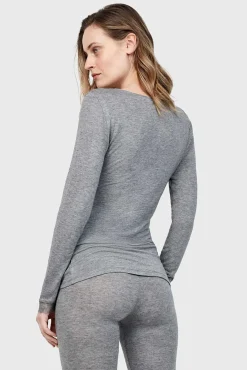 T-shirt térmica gola em V com renda