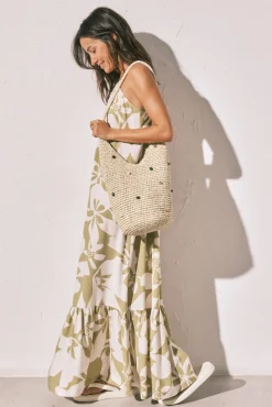 Vestido comprido de alças com estampado de flores