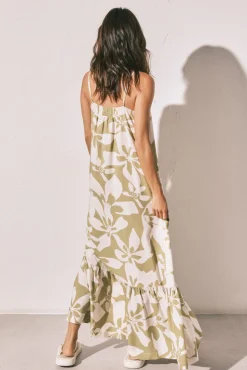 Vestido comprido de alças com estampado de flores
