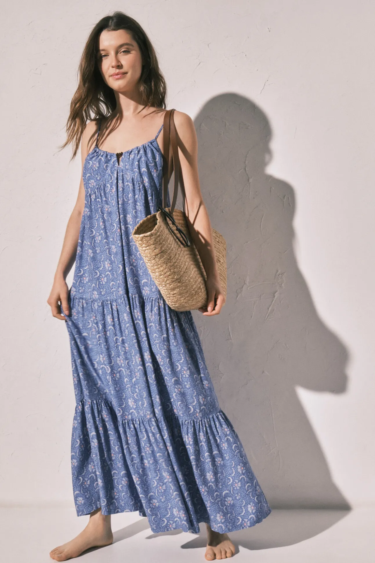 Vestido comprido de alças estampado