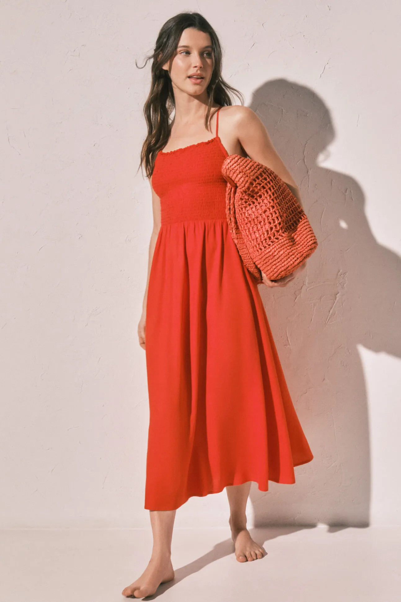 Vestido comprido em linho laranja