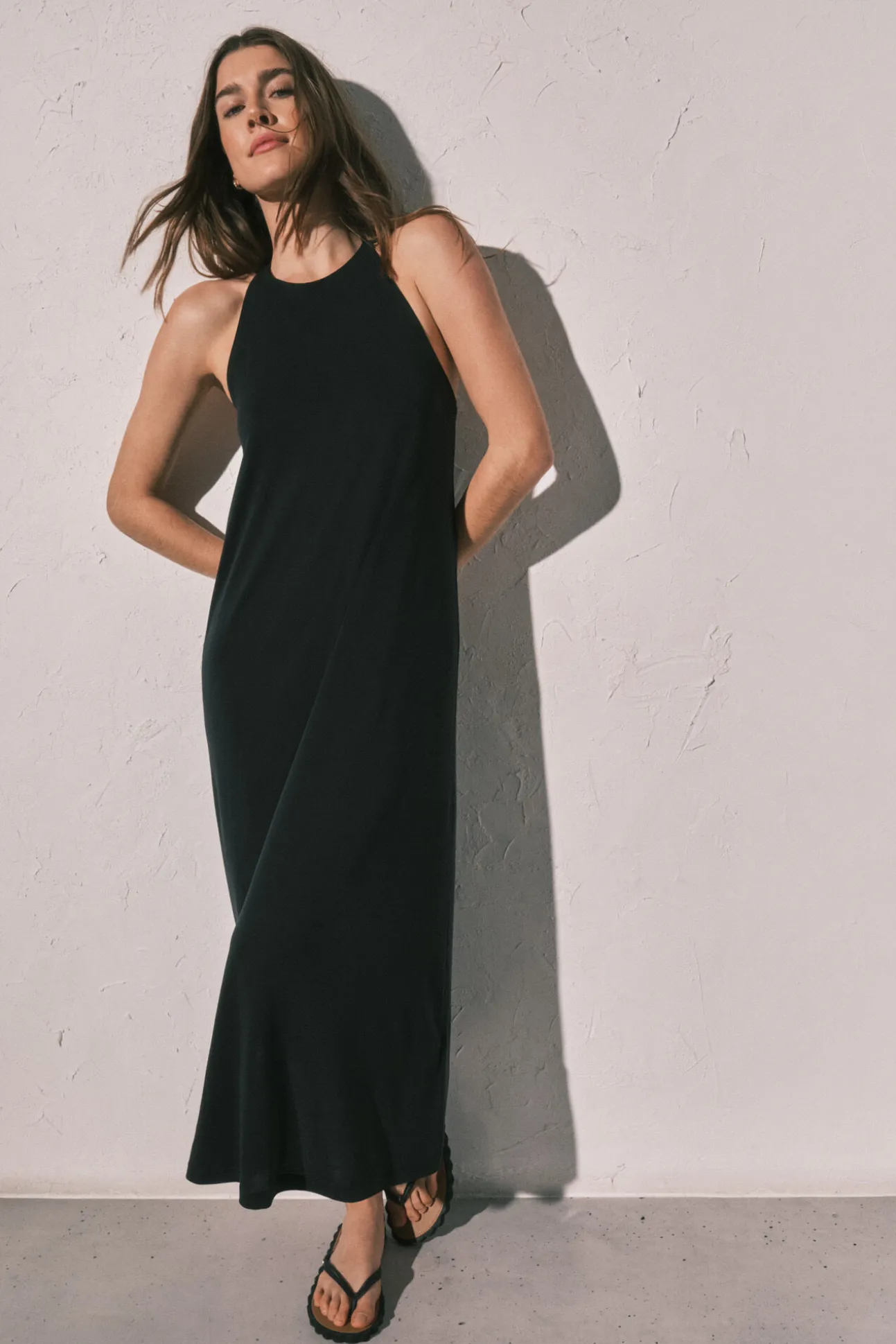 Vestido comprido fluido preto