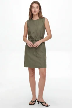 Vestido curto de linho sem mangas