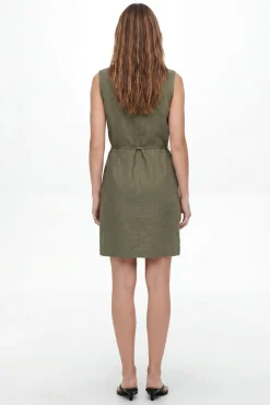 Vestido curto de linho sem mangas