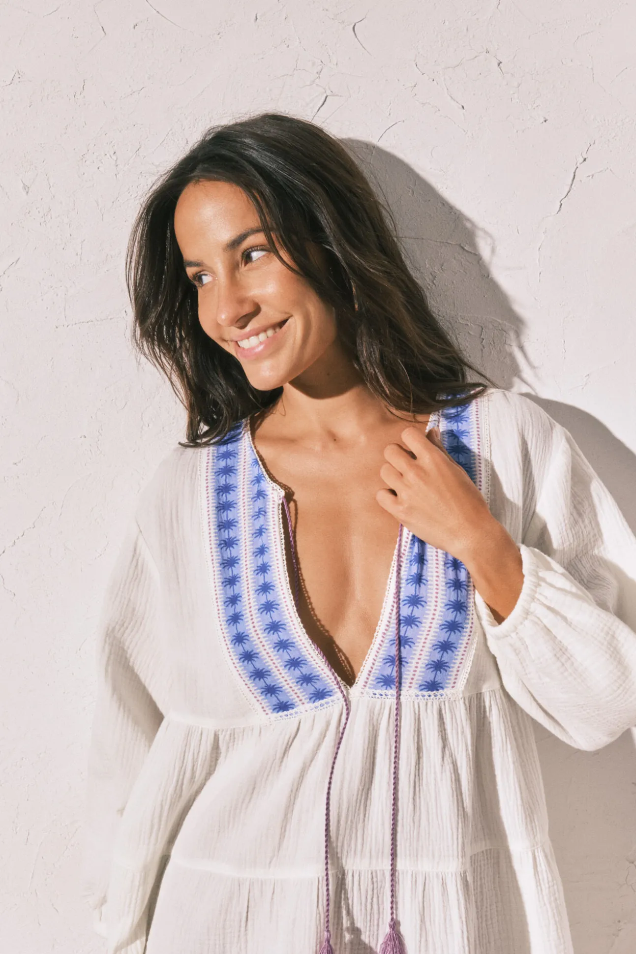 Vestido curto em algodão estampado boho