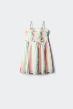 Vestido de riscas flúor para menina
