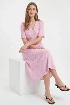 Vestido midi de manga curta estampado