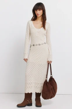 Vestido midi em malha pointelle