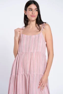 Vestido pré-mamã maxi às riscas