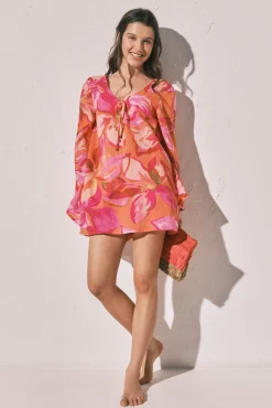 Vestido túnica curta estampado maxi floral
